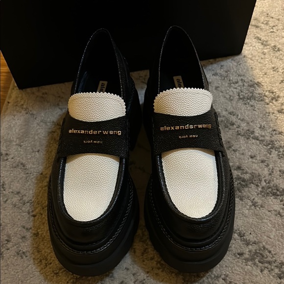Alexander Wang Carter Platform Lug Sole Loafer Black/ White size 38 - Picture 2 of 9